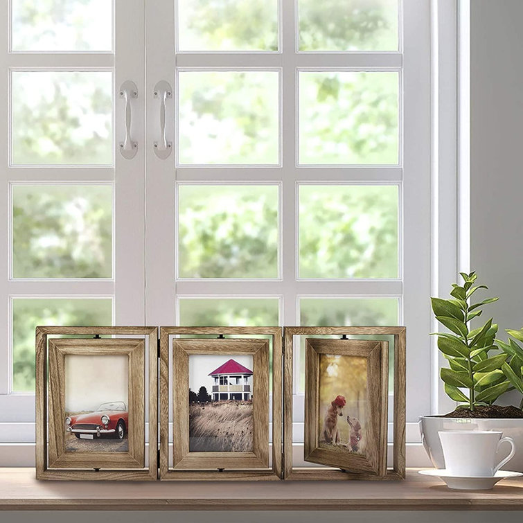 Latitude Run® 4X6 Picture Frame Rustic Wood Hinged Folding Triple